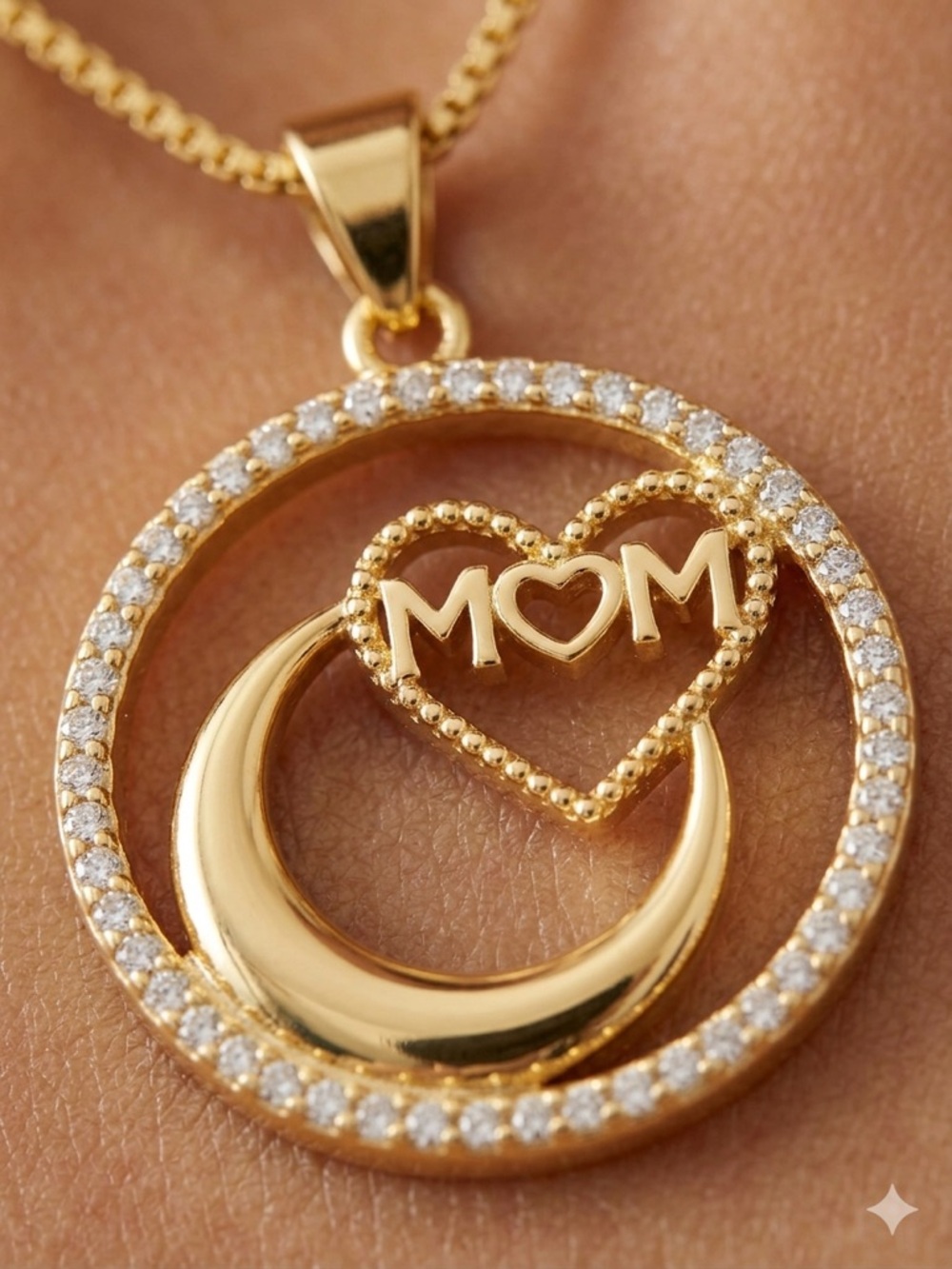 Gold MOM Heart & Crescent Pendant Necklace - Women's Gold Jewelry